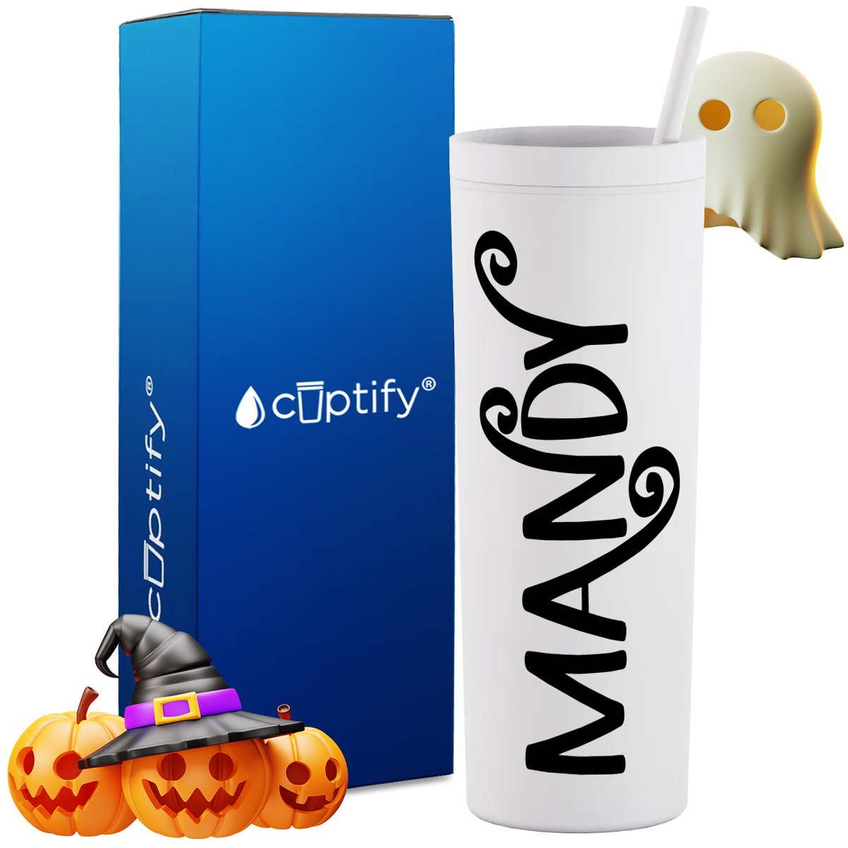 Personalized Curly Spooky Style on 18oz Acrylic Halloween Tumbler