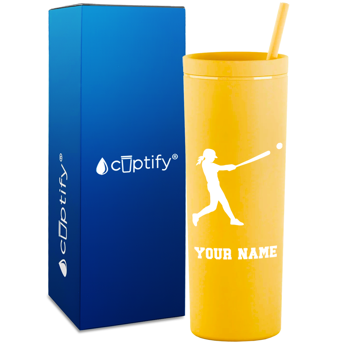Personalized Softball Girl at Bat on 18oz Acrylic Skinny Tumbler