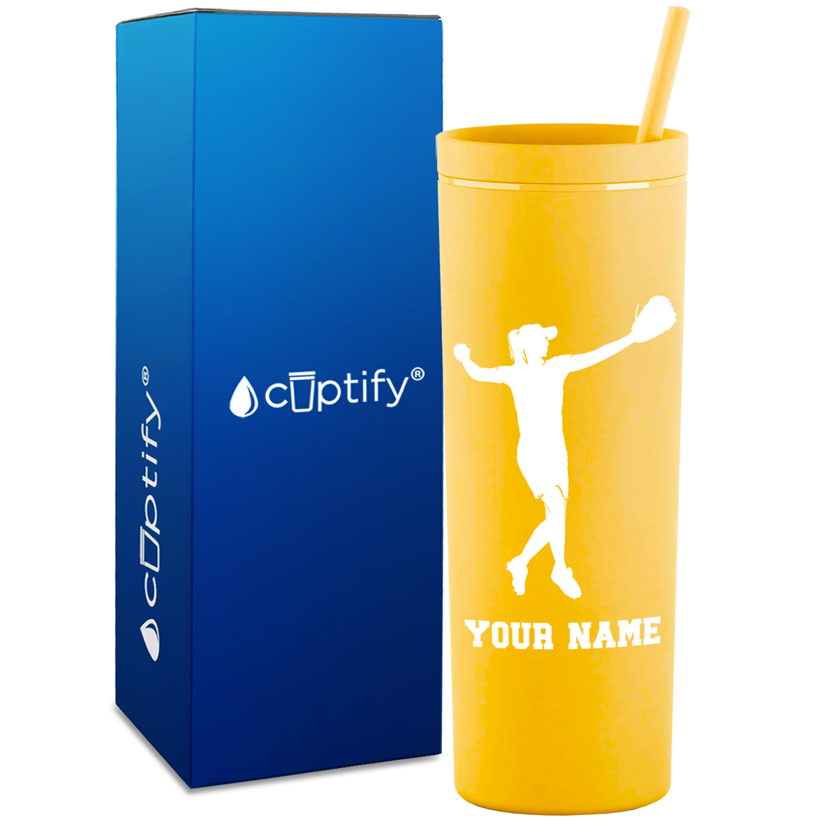 Personalized Softball Player Throw on 18oz Acrylic Skinny Tumbler