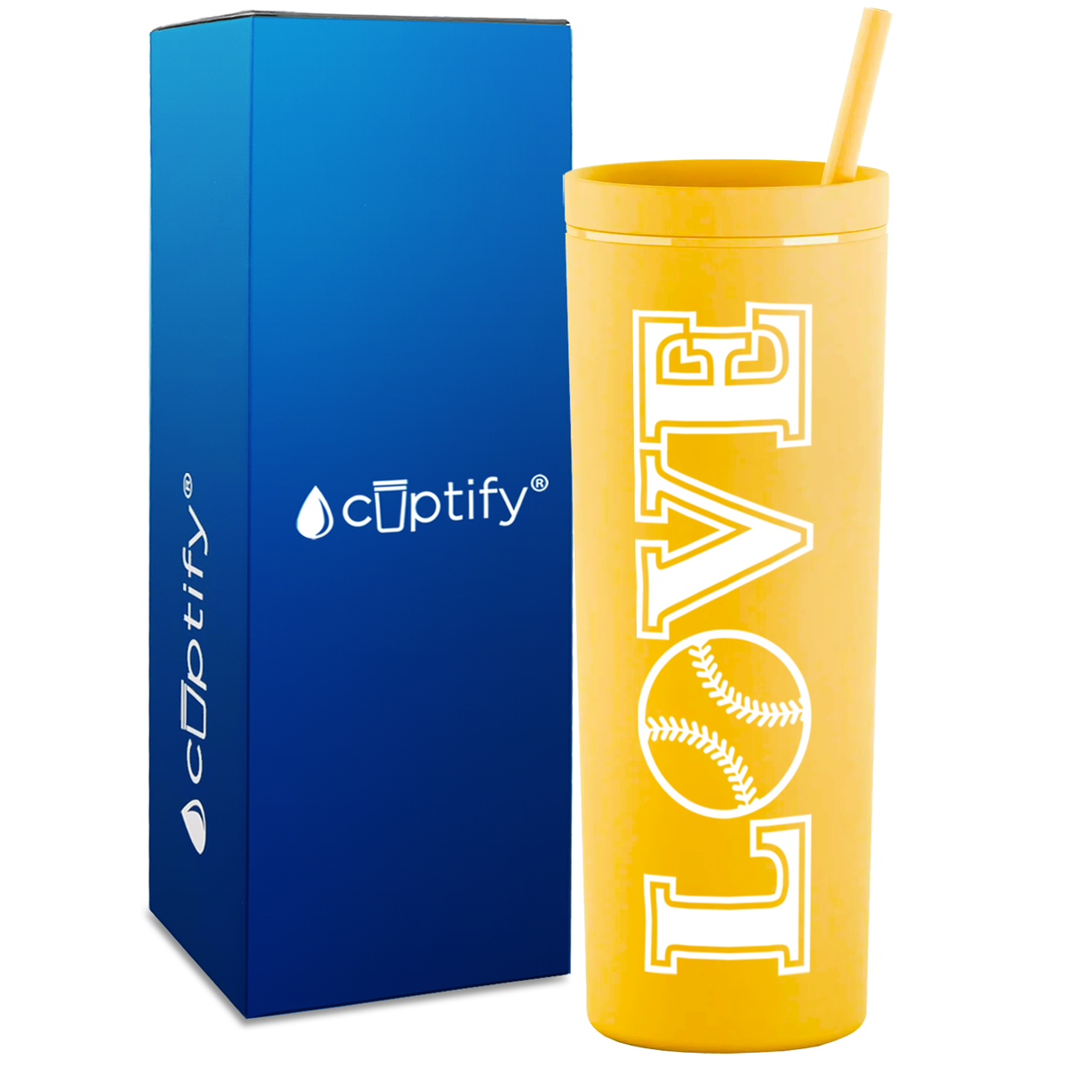 LOVE Softball on 18oz Acrylic Skinny Tumbler