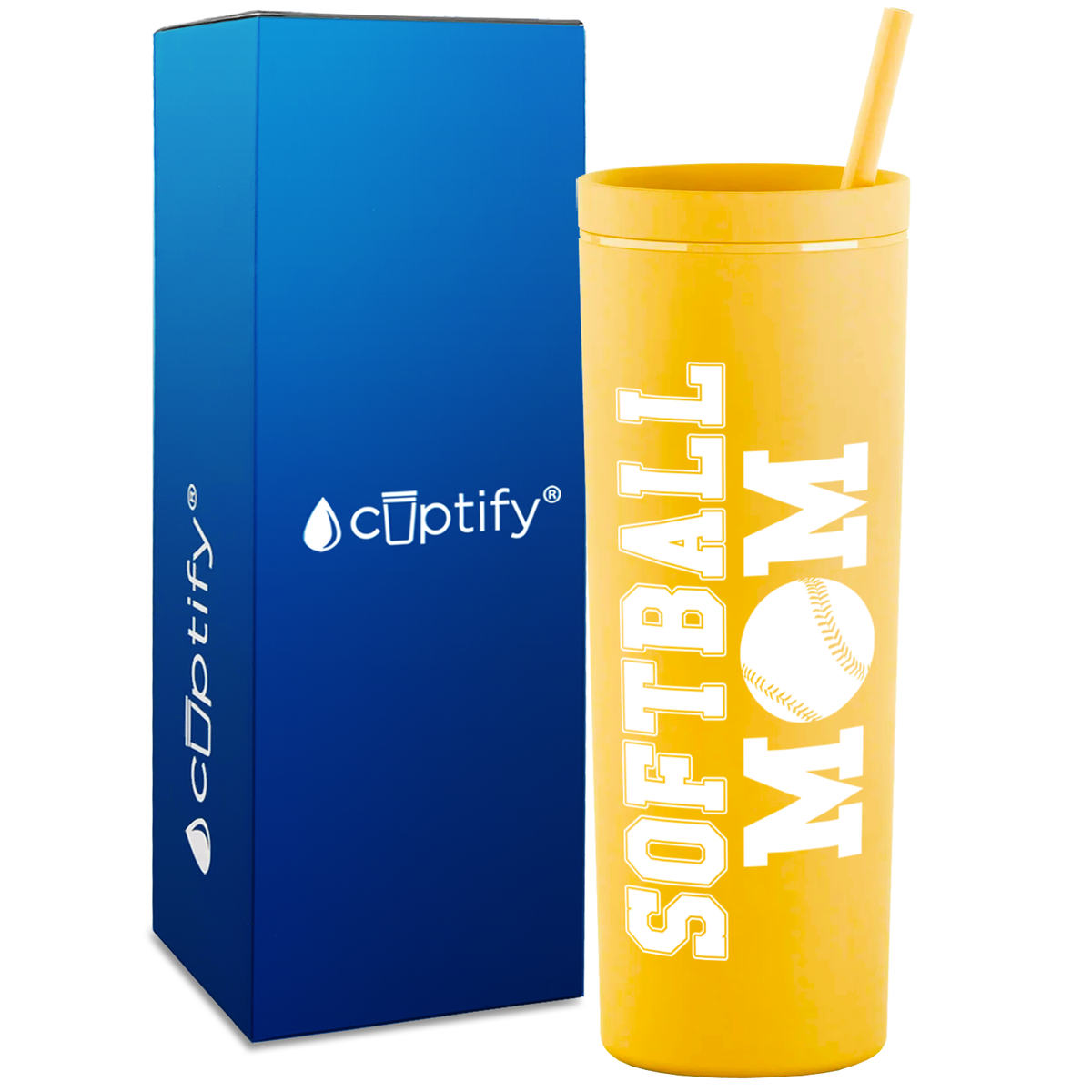 Softball Mom on 18oz Acrylic Skinny Tumbler