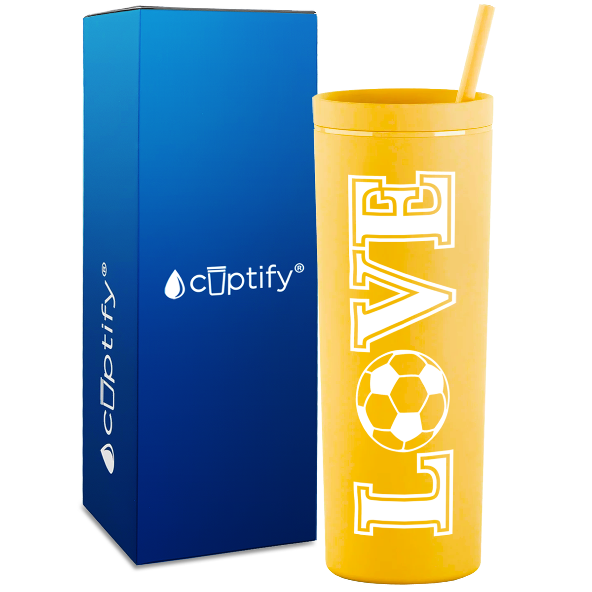 LOVE Soccer on 18oz Acrylic Skinny Tumbler