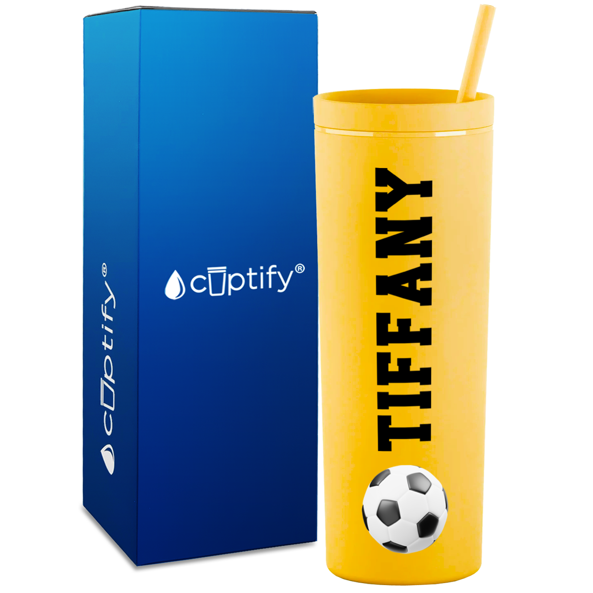 Personalized Soccer Ball on 18oz Acrylic Skinny Tumbler