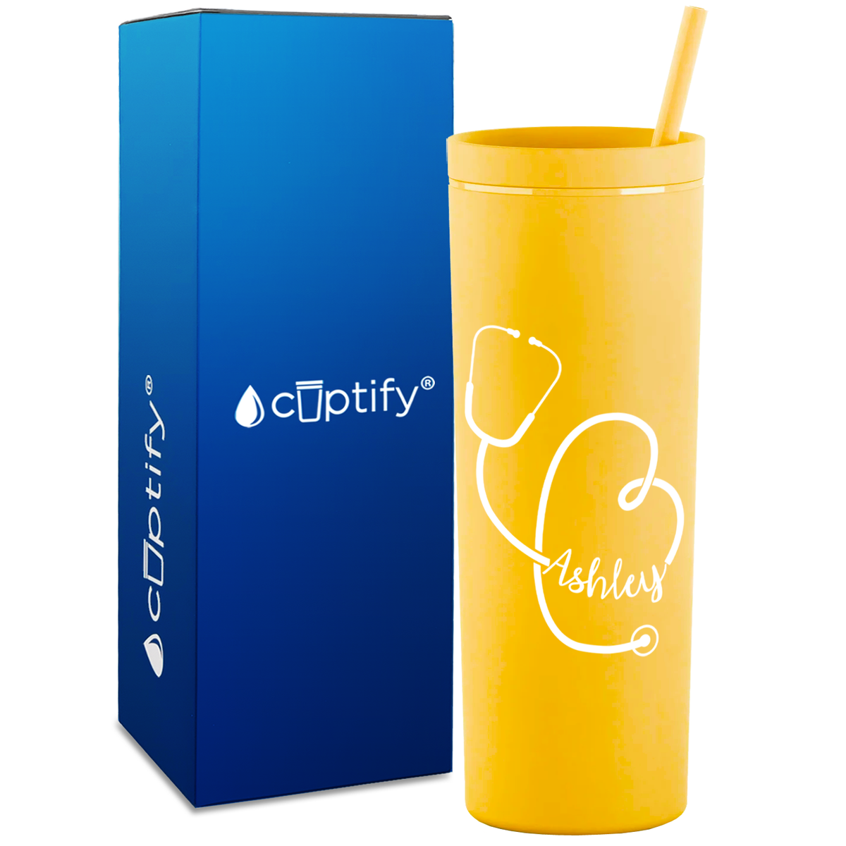 Personalized Stethoscope Curly on 18oz Acrylic Skinny Tumbler