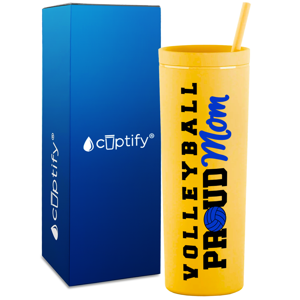 Volleyball Proud Mom on 18oz Acrylic Skinny Tumbler