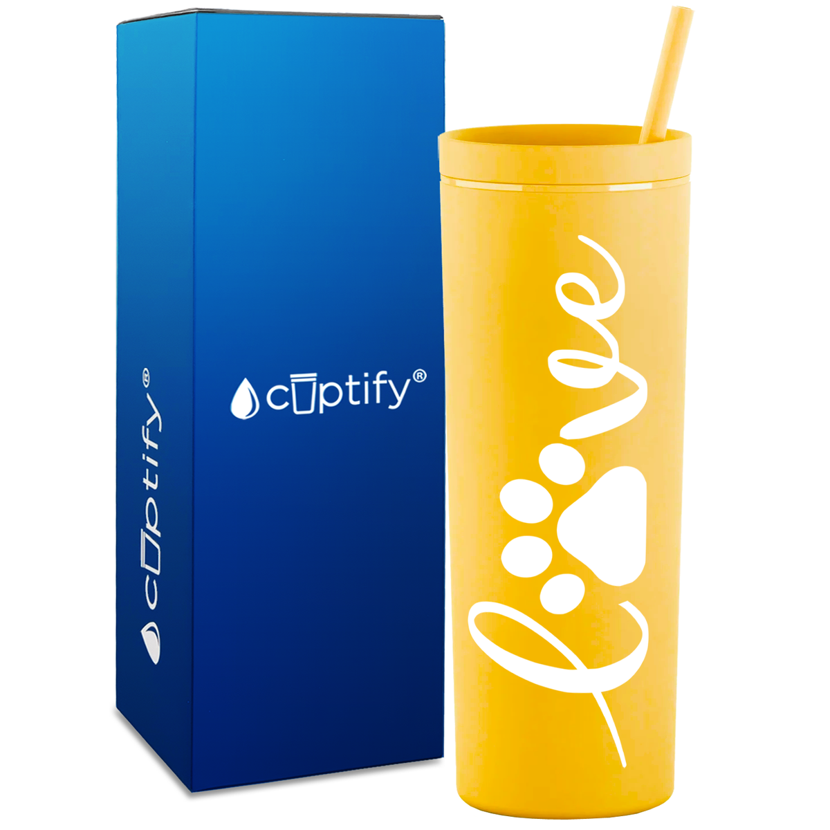 Love Dog Paws Curly on 18oz Acrylic Skinny Tumbler