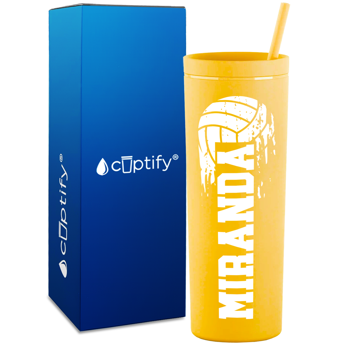 Personalized Flying Volleyball on 18oz Acrylic Skinny Tumbler