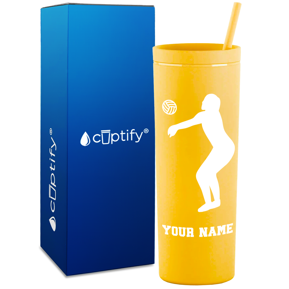 Personalized Volleyball Silhouette on 18oz Acrylic Skinny Tumbler