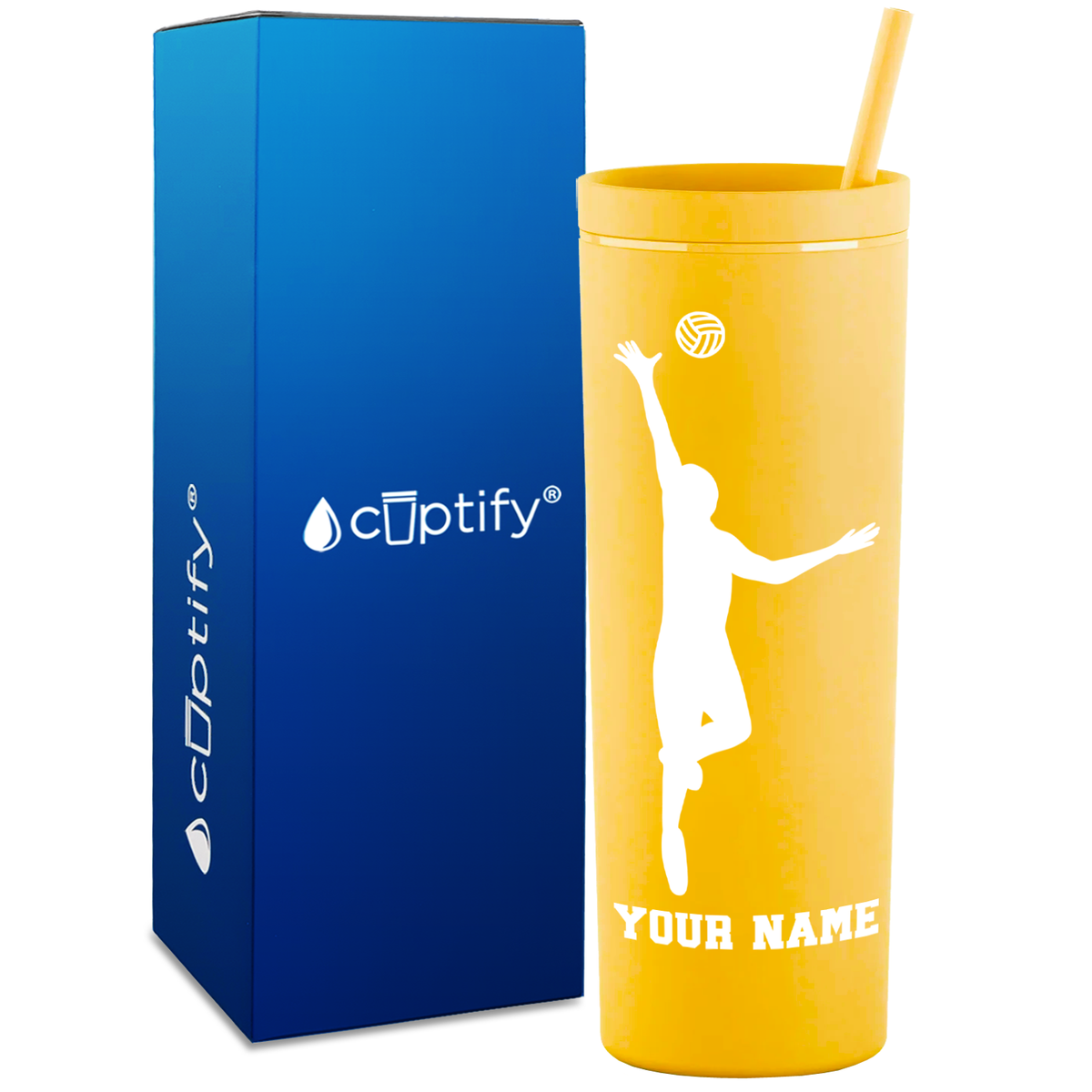 Personalized Volleyball Silhouette Spike on 18oz Acrylic Skinny Tumbler