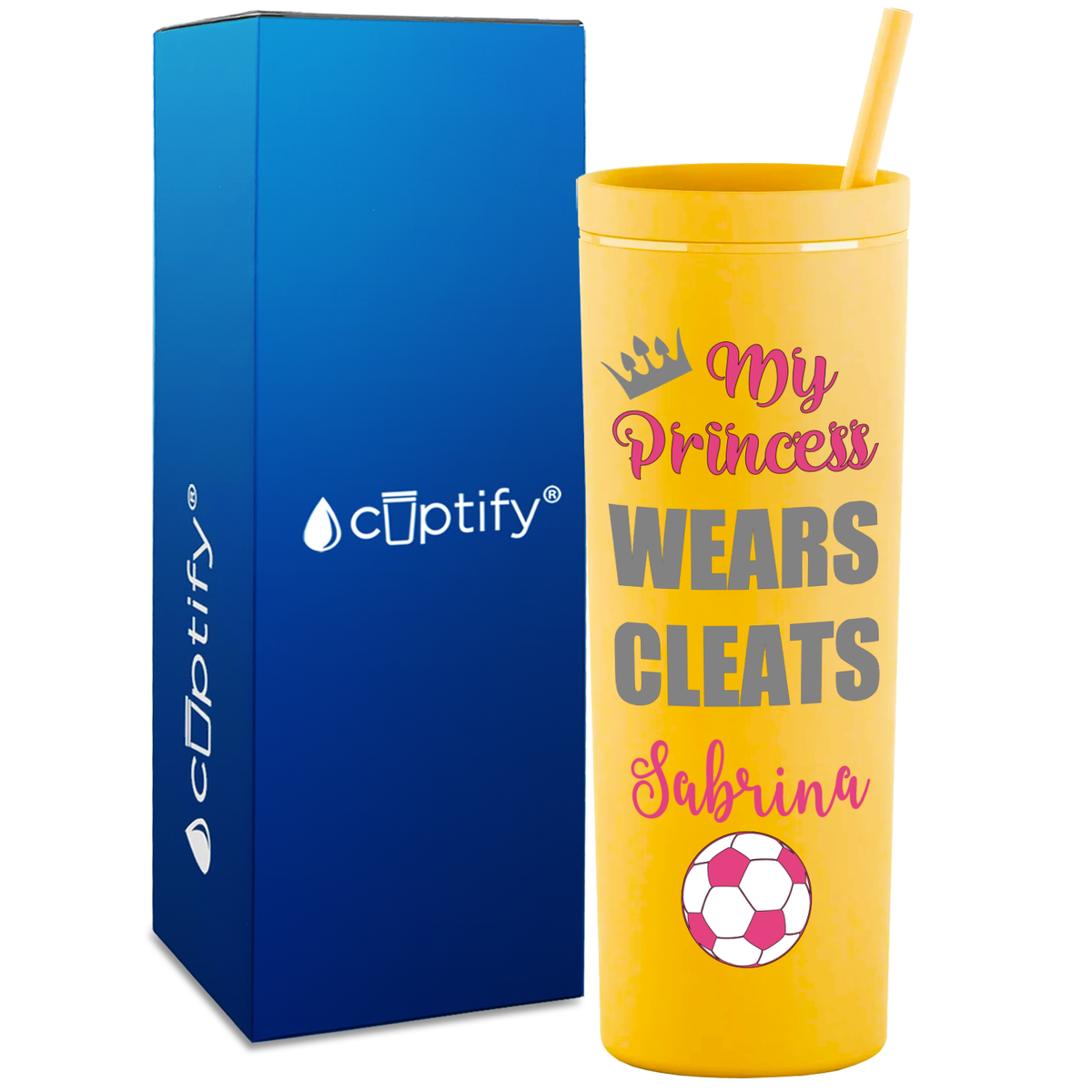 Personalized My Princess Wears Cleats on 18oz Acrylic Skinny Tumbler