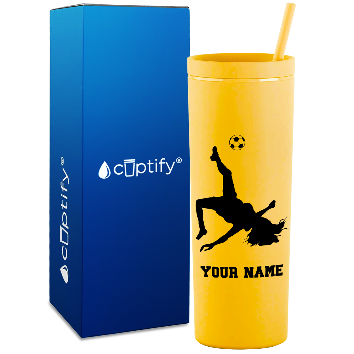 Personalized Soccer Player Female on 18oz Acrylic Skinny Tumbler
