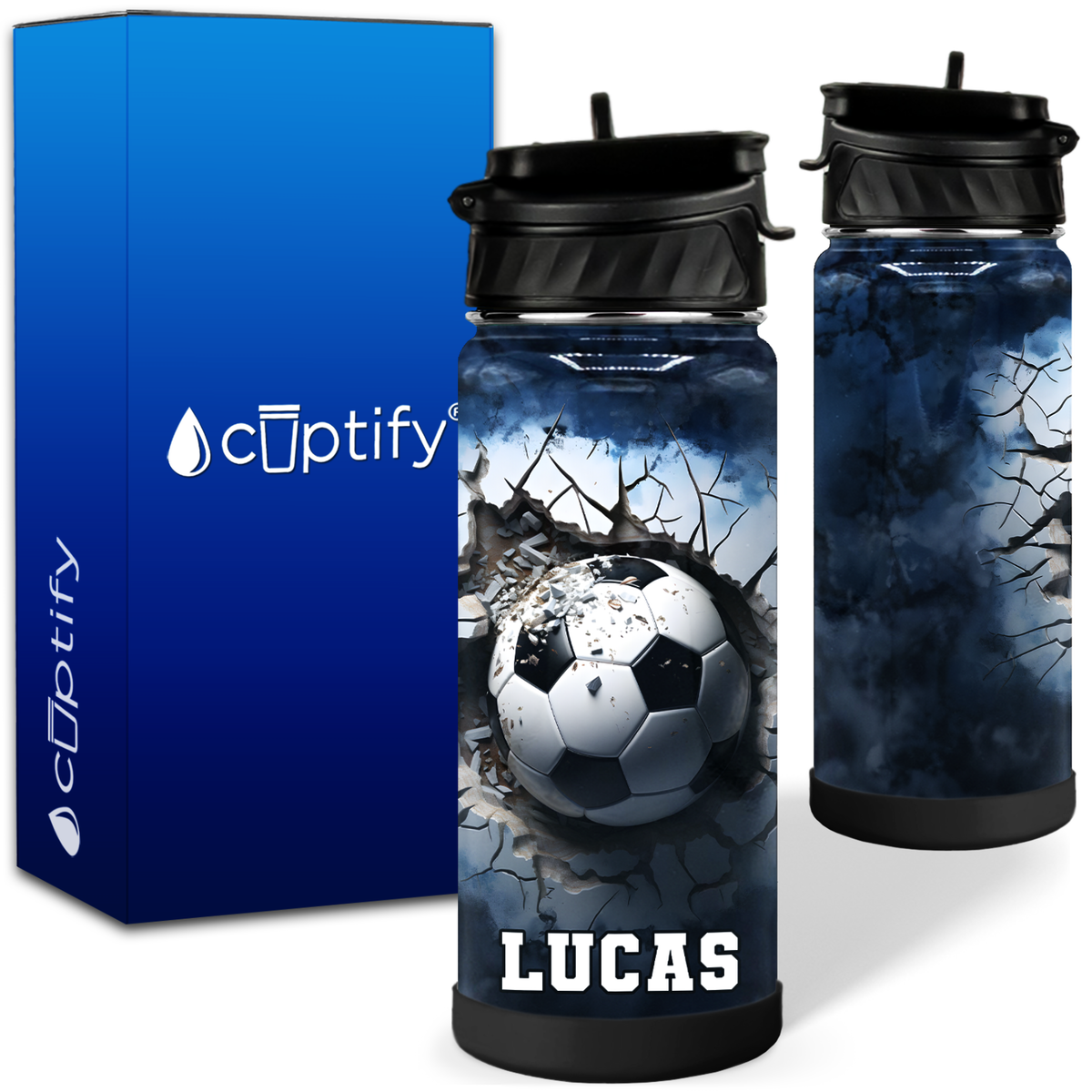 Personalized Soccer Ball Power Strike with Name 18oz Kids Water Bottle