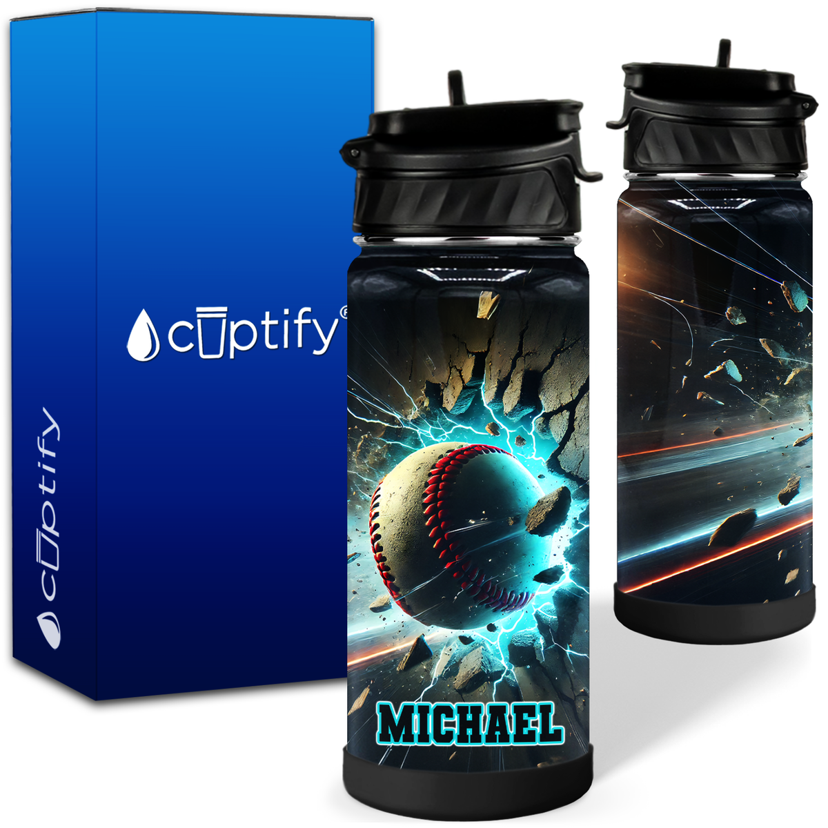 Personalized Baseball Breakthrough with Name 18oz Kids Water Bottle