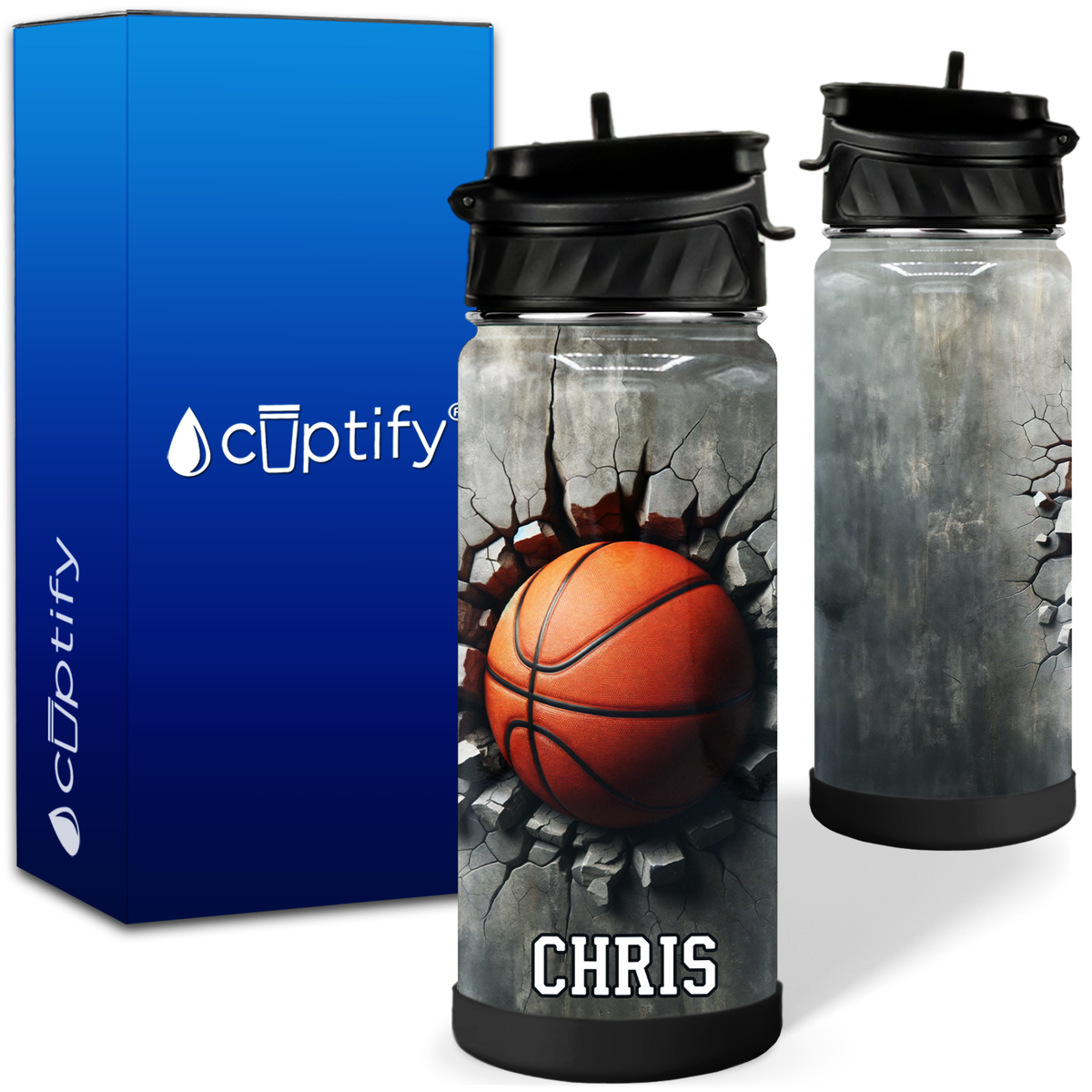 Personalized Basketball Blast with Name 18oz Kids Water Bottle