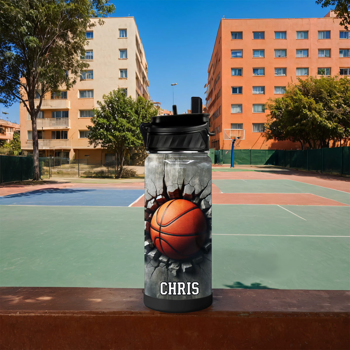 Personalized Basketball Blast with Name 18oz Kids Water Bottle