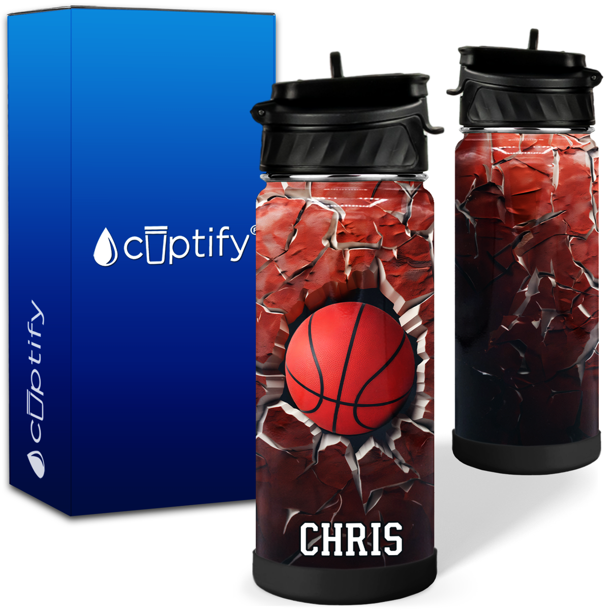 Personalized Basketball Power Play with Name 18oz Kids Water Bottle