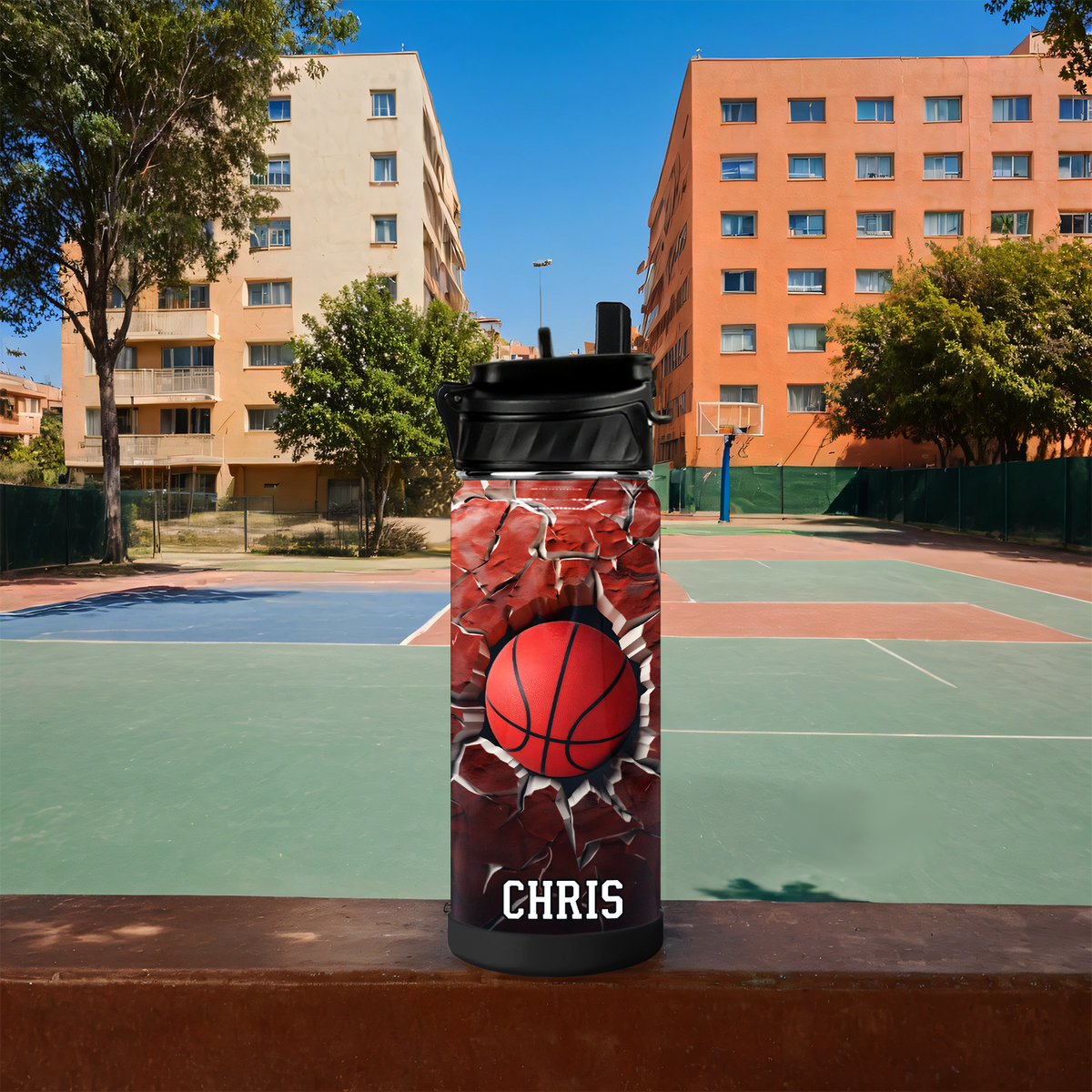 Personalized Basketball Power Play with Name 18oz Kids Water Bottle