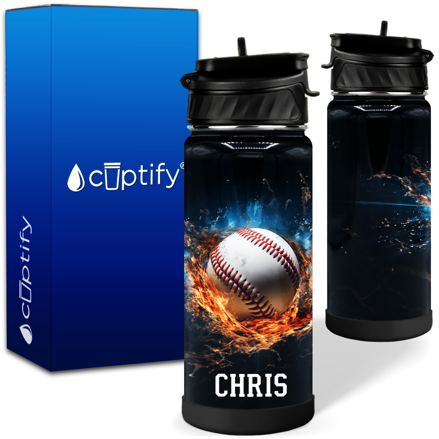 Personalized Blazing Baseball Fastball with Name 18oz Kids Water Bottle