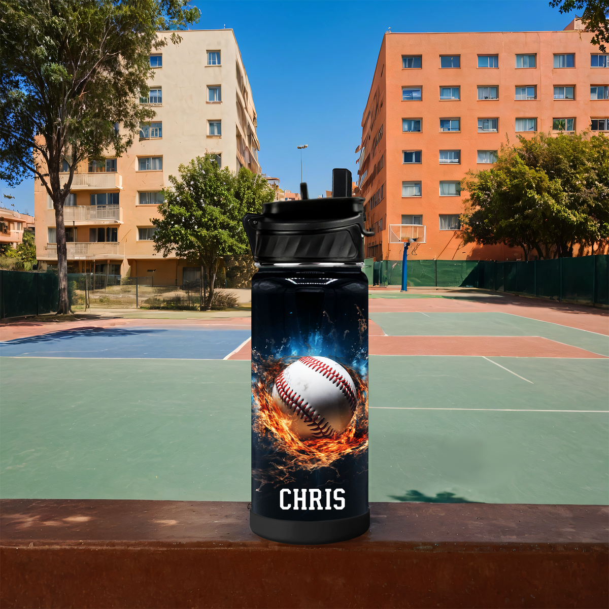 Personalized Blazing Baseball Fastball with Name 18oz Kids Water Bottle