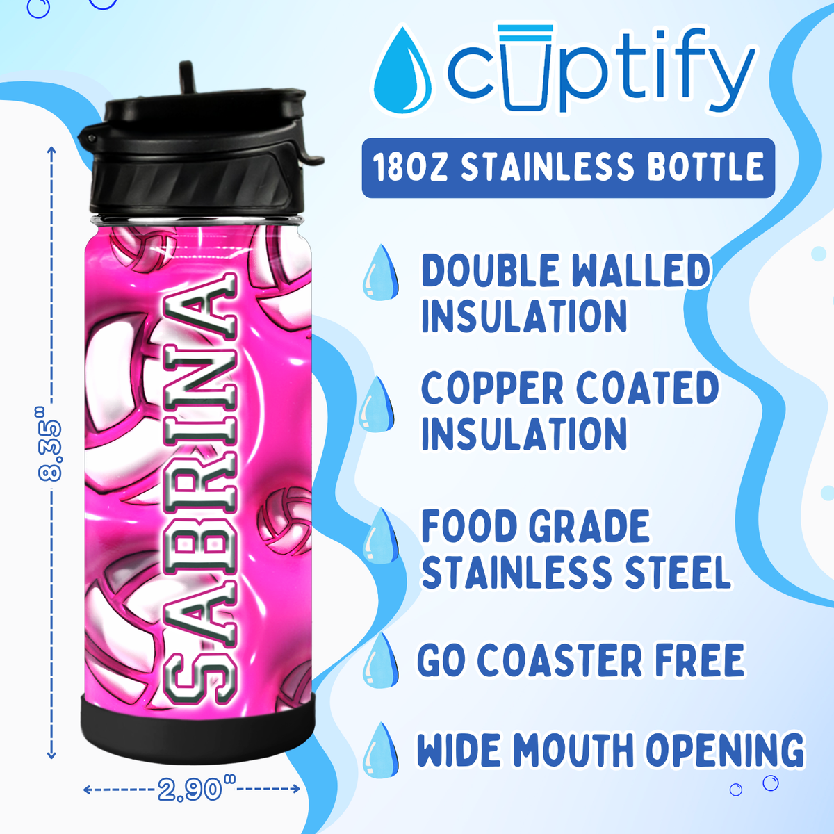 Personalized Bubble Volleyball with Name 18oz Kids Water Bottle