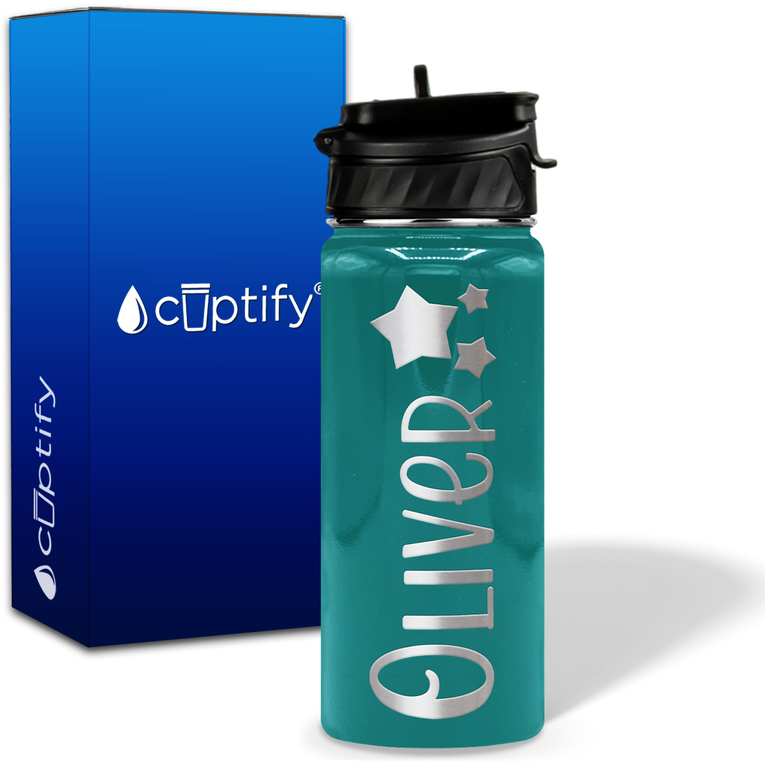 Personalized 3 Stars with Name and Icon on 18oz Wide Mouth Kids Water Bottle