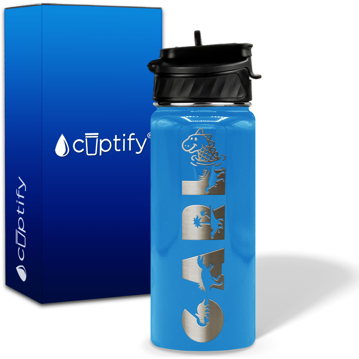 Personalized Dinosaur with Name and Icon on 18oz Wide Mouth Kids Water Bottle