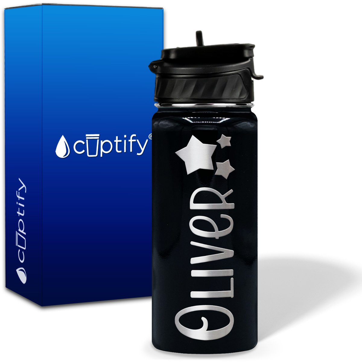 Personalized 3 Stars with Name and Icon on 18oz Wide Mouth Kids Water Bottle