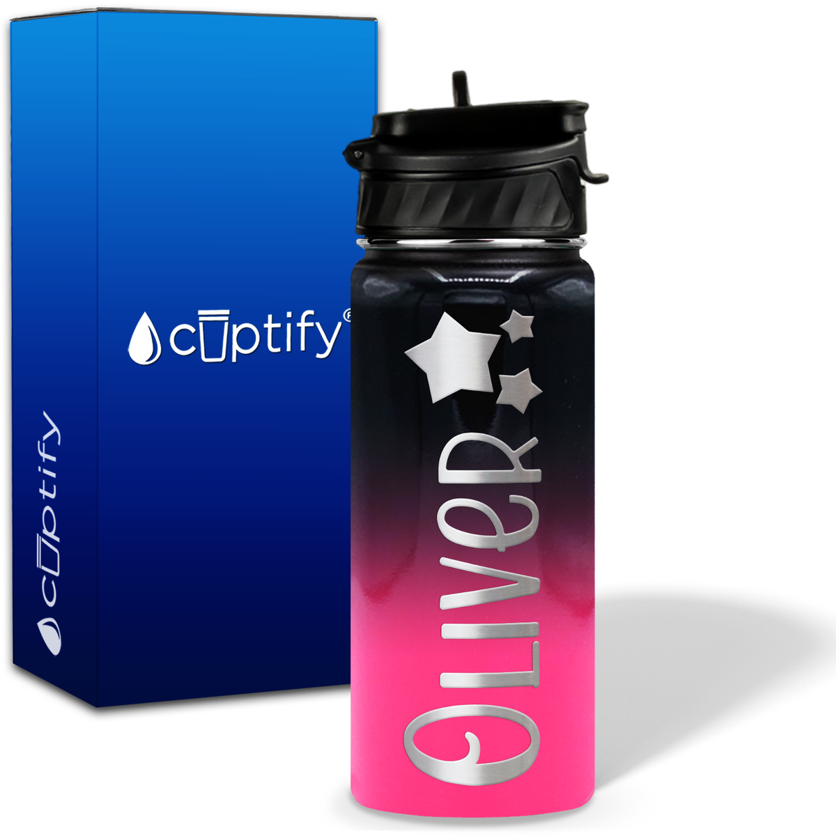Personalized 3 Stars with Name and Icon on 18oz Wide Mouth Kids Water Bottle