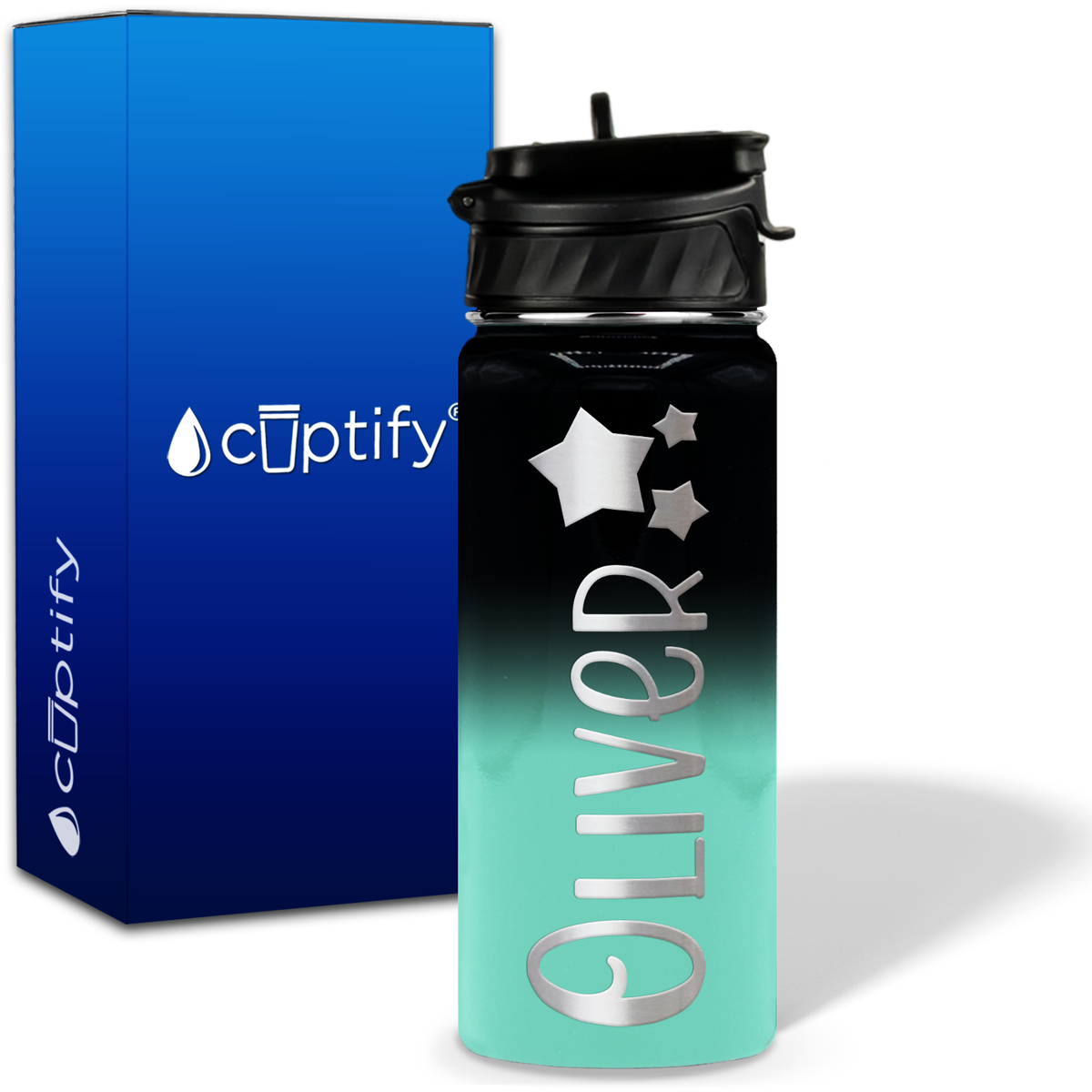 Personalized 3 Stars with Name and Icon on 18oz Wide Mouth Kids Water Bottle