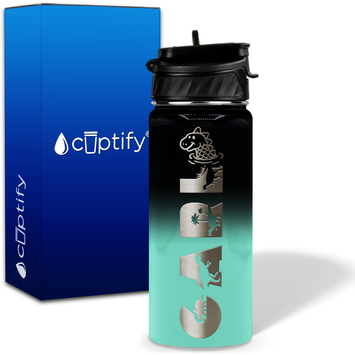 Personalized Dinosaur with Name and Icon on 18oz Wide Mouth Kids Water Bottle