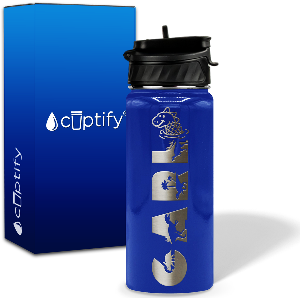 Personalized Dinosaur with Name and Icon on 18oz Wide Mouth Kids Water Bottle