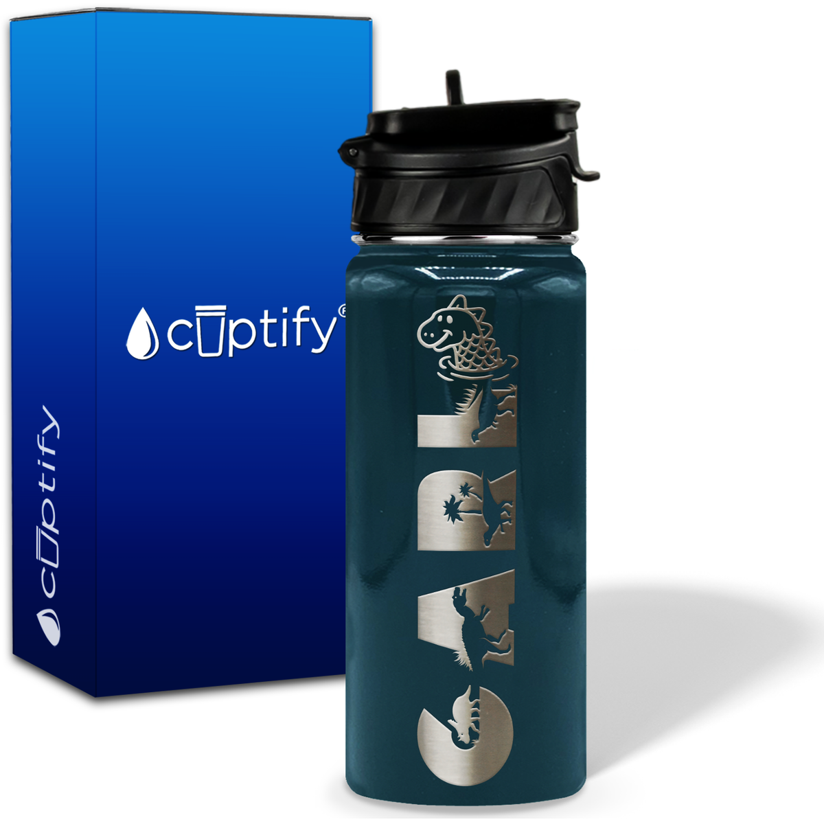 Personalized Dinosaur with Name and Icon on 18oz Wide Mouth Kids Water Bottle