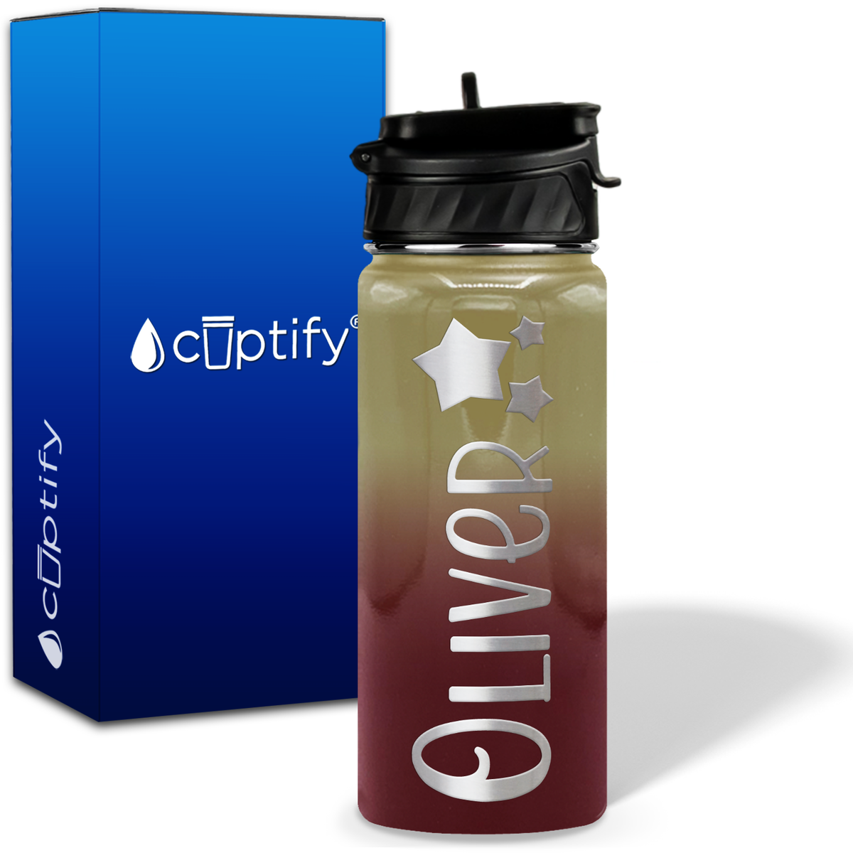 Personalized 3 Stars with Name and Icon on 18oz Wide Mouth Kids Water Bottle