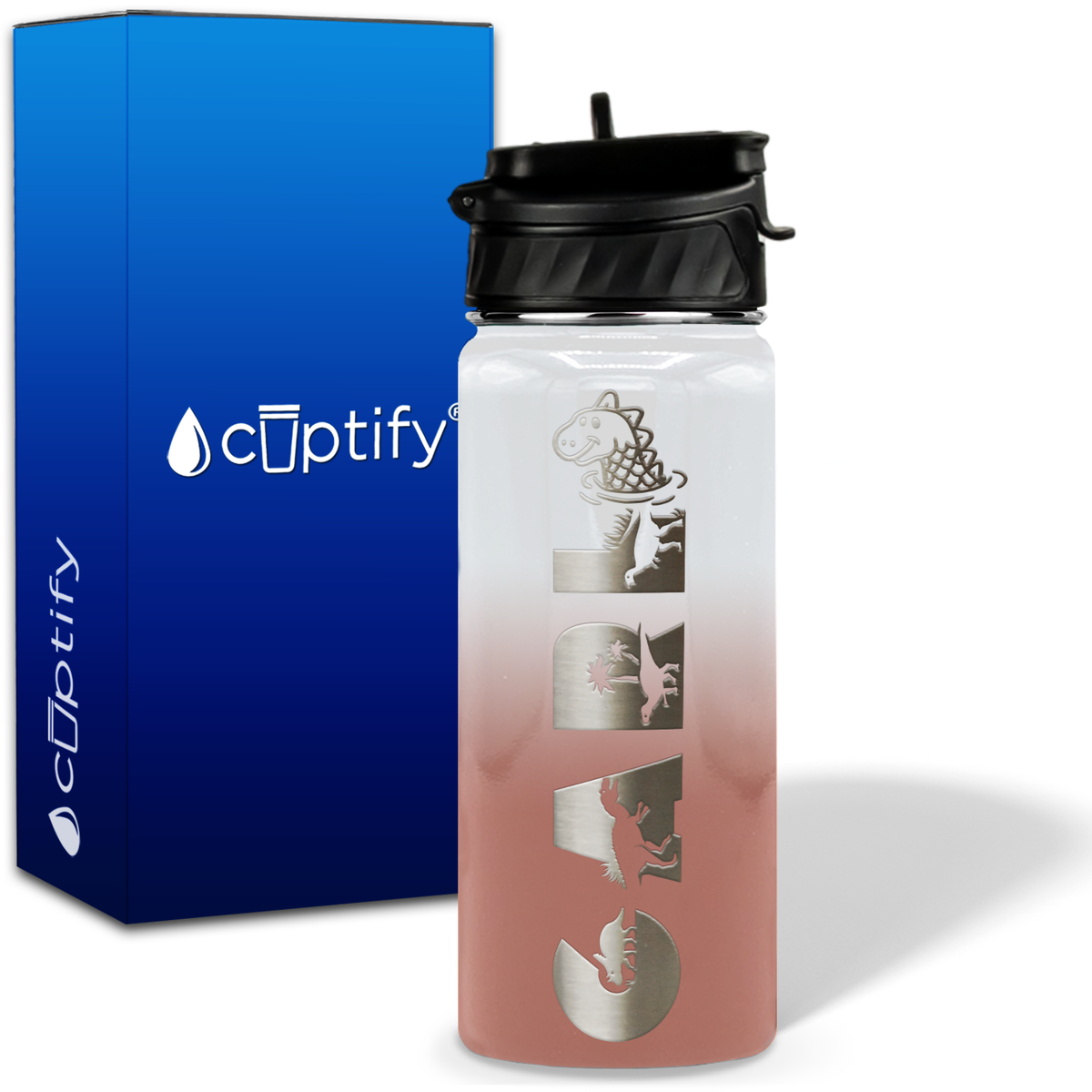 Personalized Dinosaur with Name and Icon on 18oz Wide Mouth Kids Water Bottle