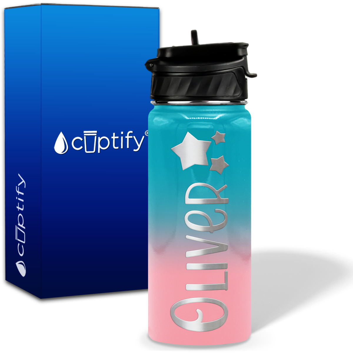 Personalized 3 Stars with Name and Icon on 18oz Wide Mouth Kids Water Bottle
