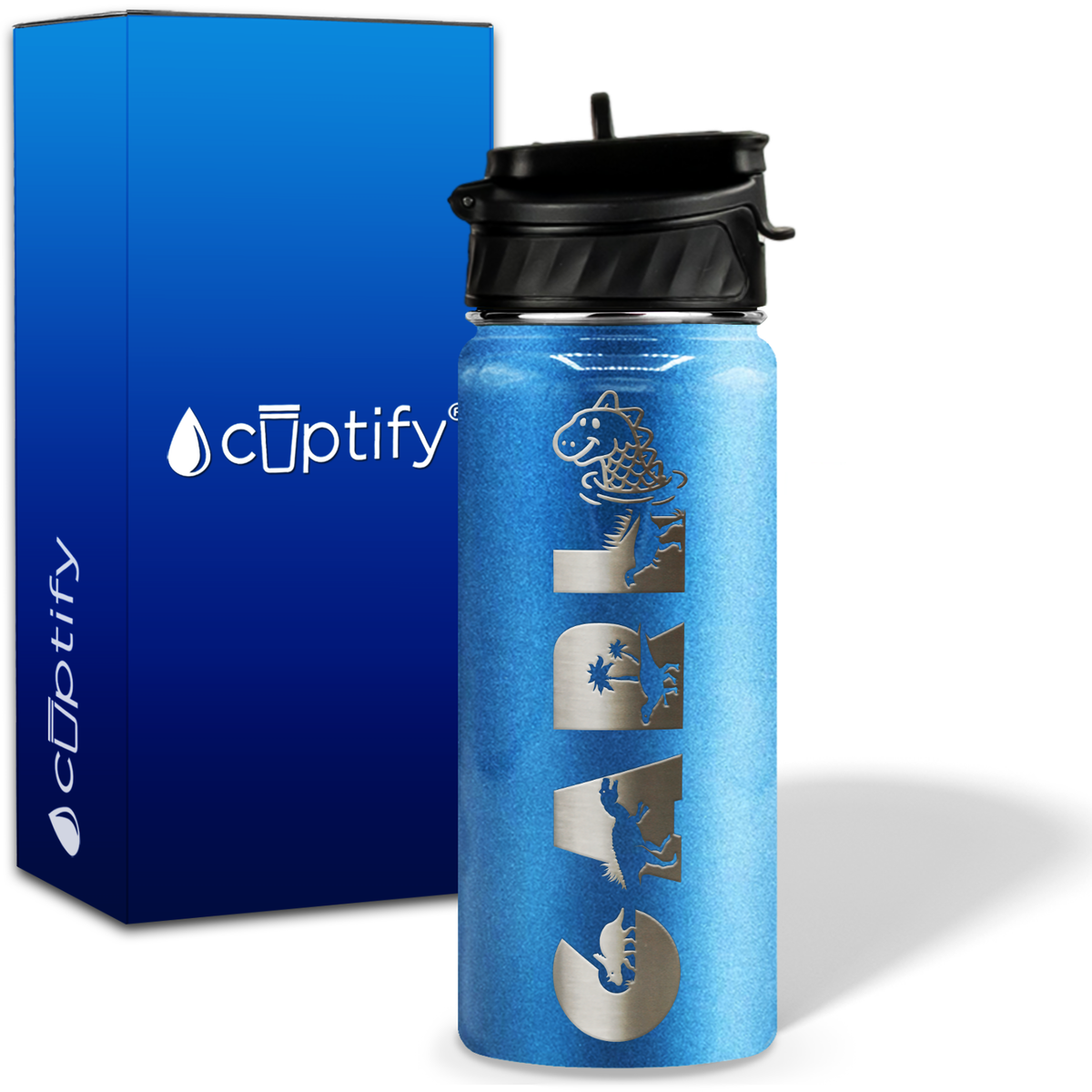 Personalized Dinosaur with Name and Icon on 18oz Wide Mouth Kids Water Bottle