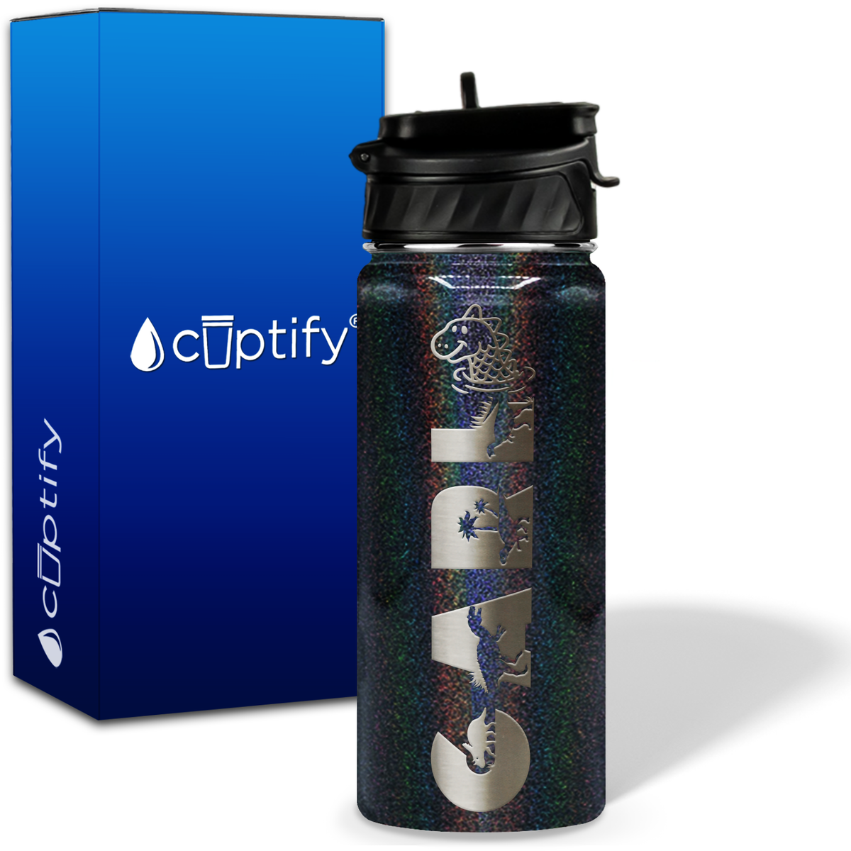 Personalized Dinosaur with Name and Icon on 18oz Wide Mouth Kids Water Bottle