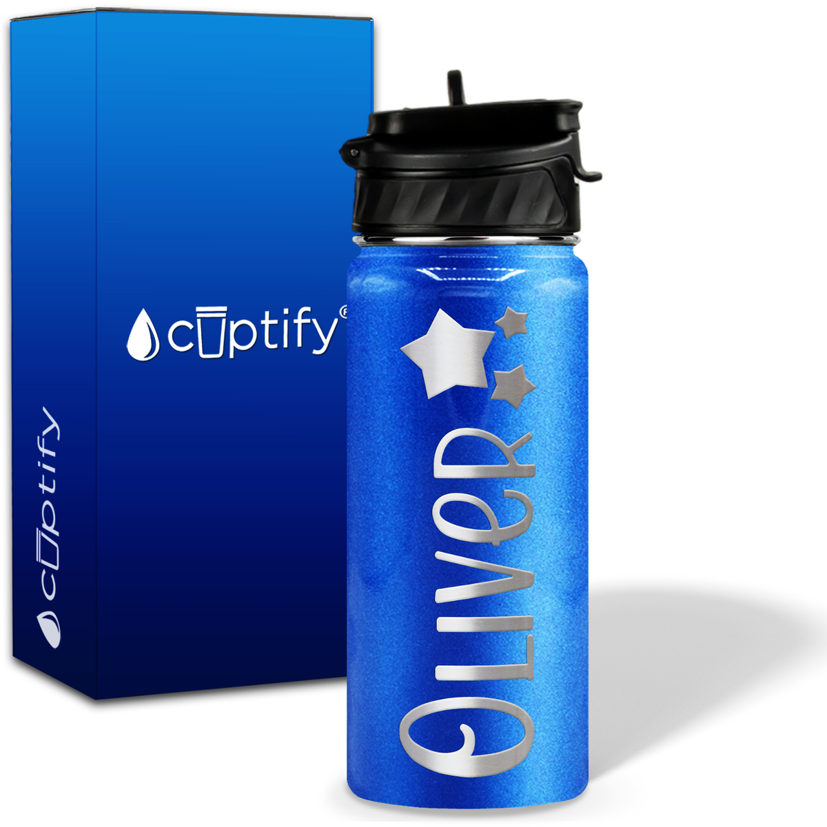 Personalized 3 Stars with Name and Icon on 18oz Wide Mouth Kids Water Bottle