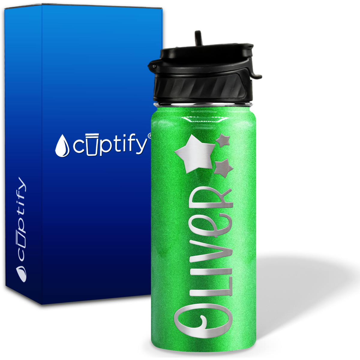 Personalized 3 Stars with Name and Icon on 18oz Wide Mouth Kids Water Bottle