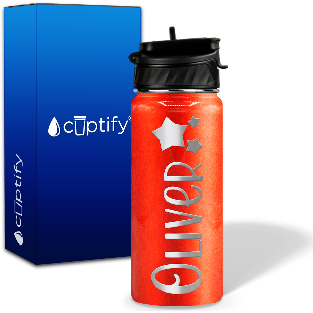 Personalized 3 Stars with Name and Icon on 18oz Wide Mouth Kids Water Bottle