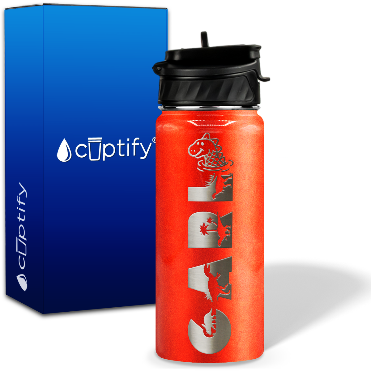 Personalized Dinosaur with Name and Icon on 18oz Wide Mouth Kids Water Bottle