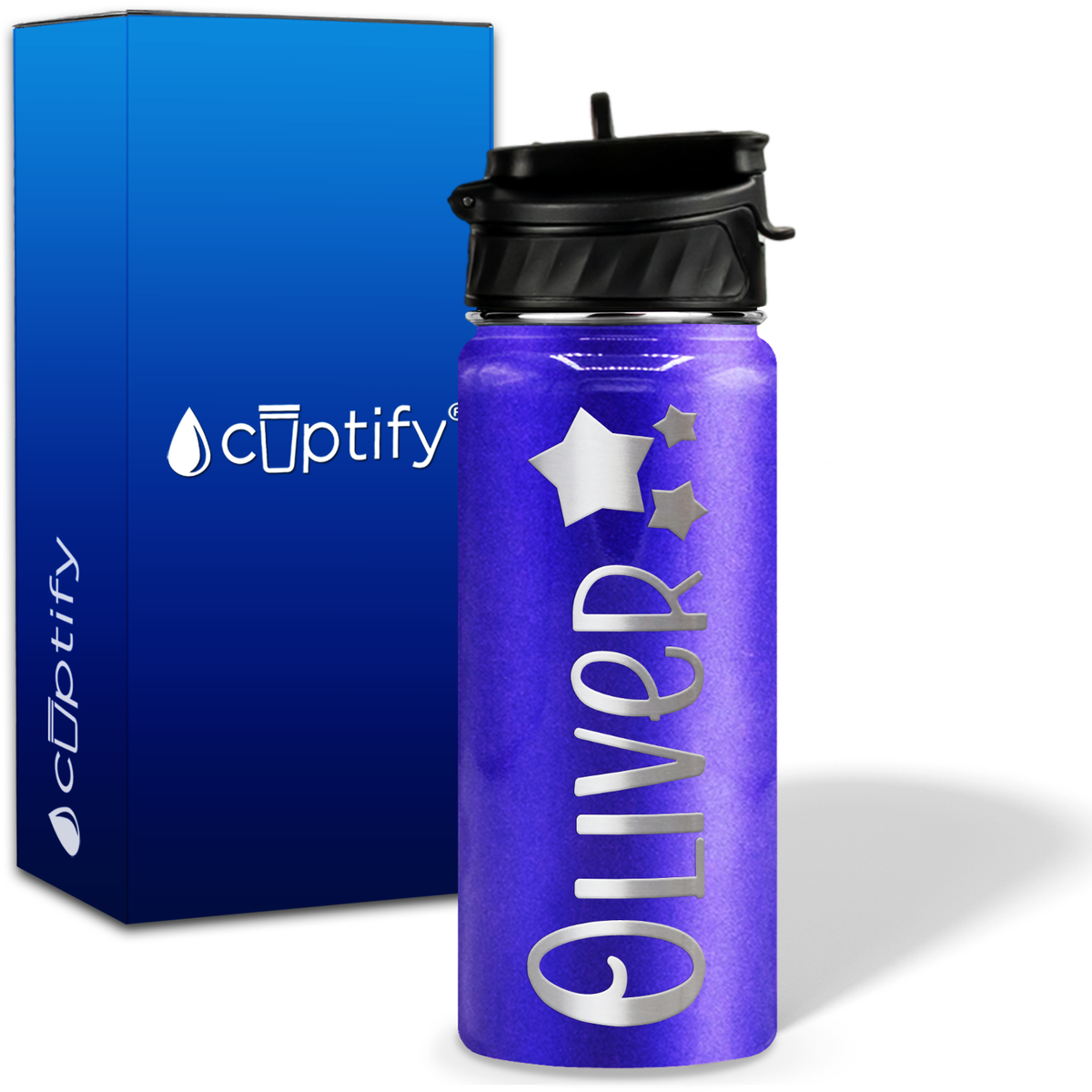 Personalized 3 Stars with Name and Icon on 18oz Wide Mouth Kids Water Bottle