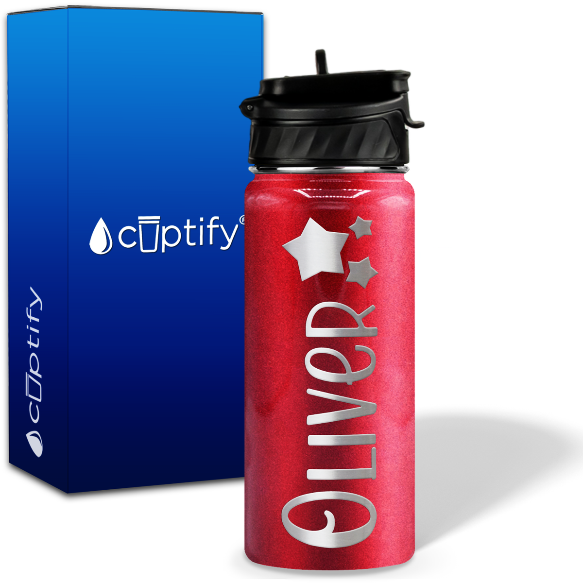 Personalized 3 Stars with Name and Icon on 18oz Wide Mouth Kids Water Bottle