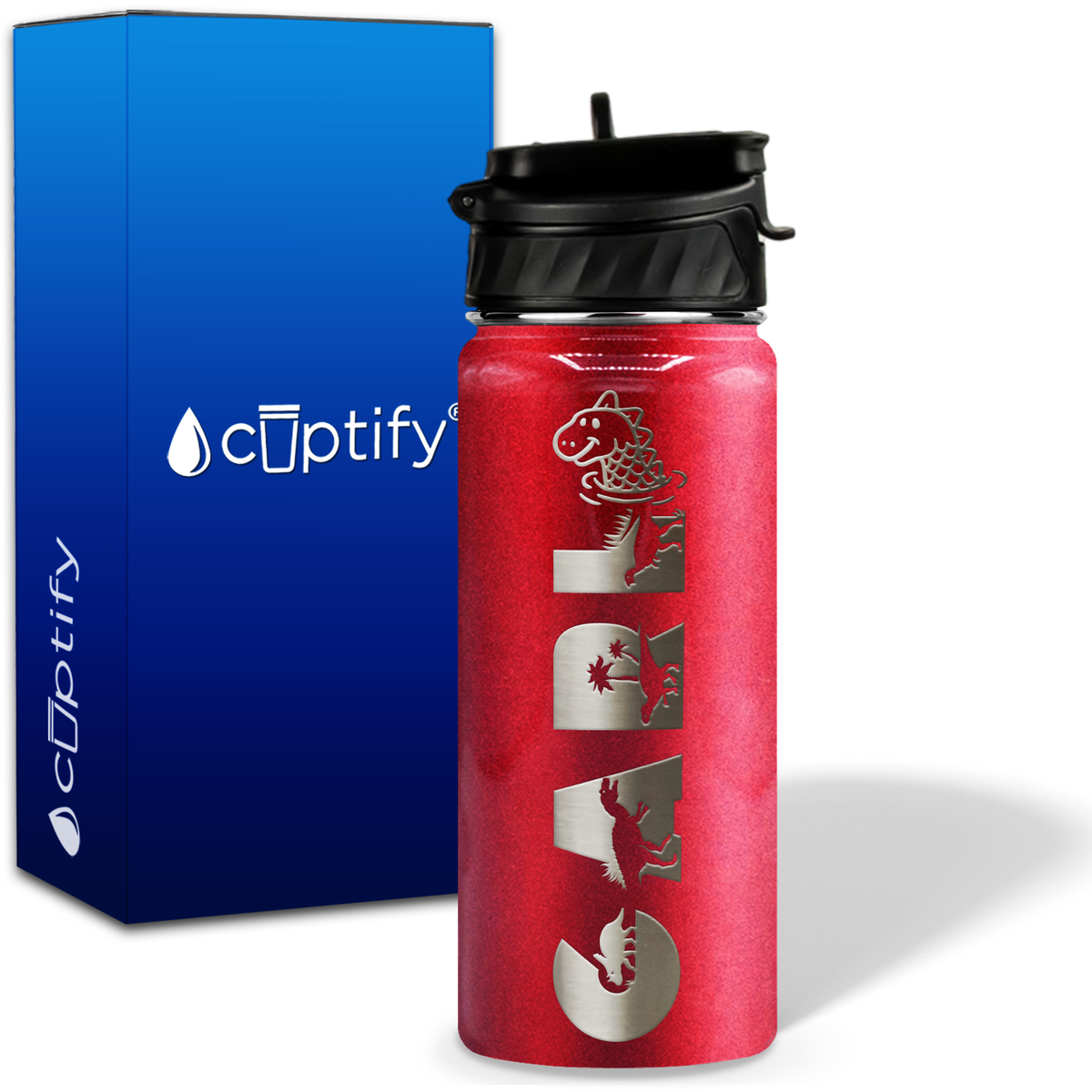 Personalized Dinosaur with Name and Icon on 18oz Wide Mouth Kids Water Bottle