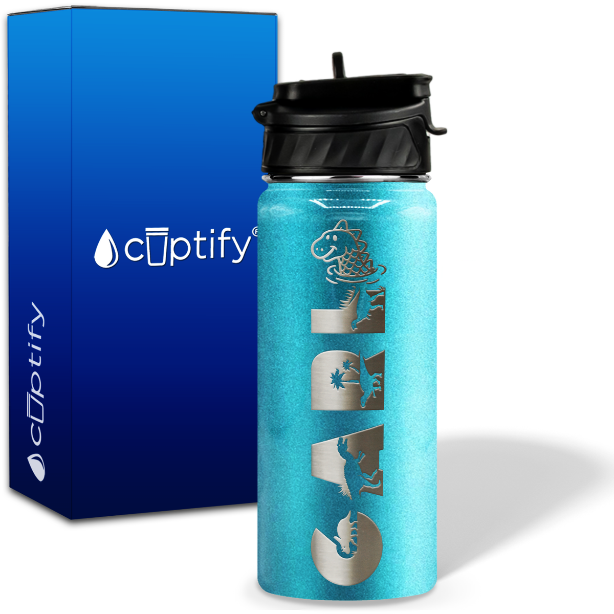 Personalized Dinosaur with Name and Icon on 18oz Wide Mouth Kids Water Bottle