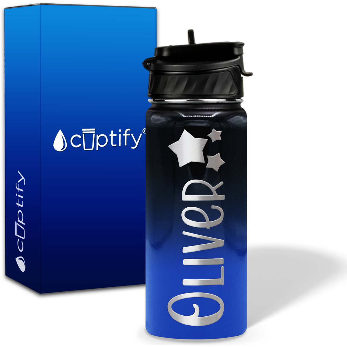 Personalized 3 Stars with Name and Icon on 18oz Wide Mouth Kids Water Bottle