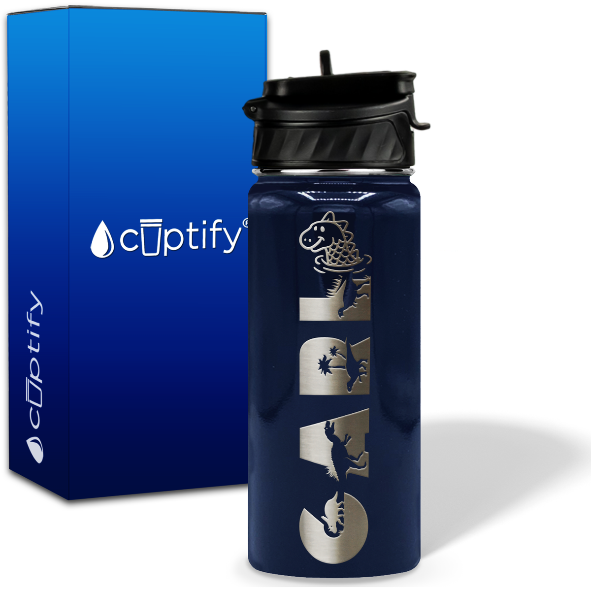 Personalized Dinosaur with Name and Icon on 18oz Wide Mouth Kids Water Bottle