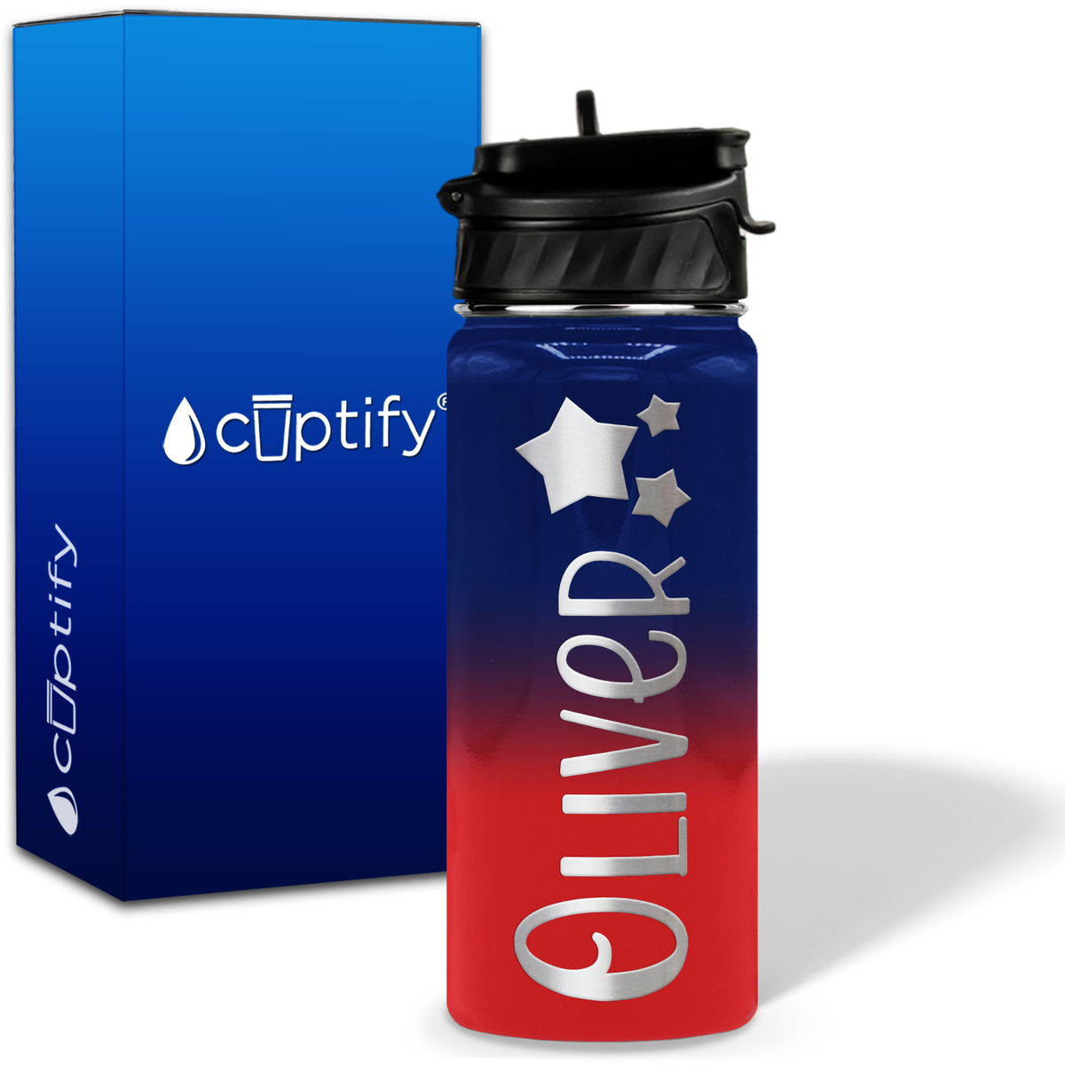 Personalized 3 Stars with Name and Icon on 18oz Wide Mouth Kids Water Bottle