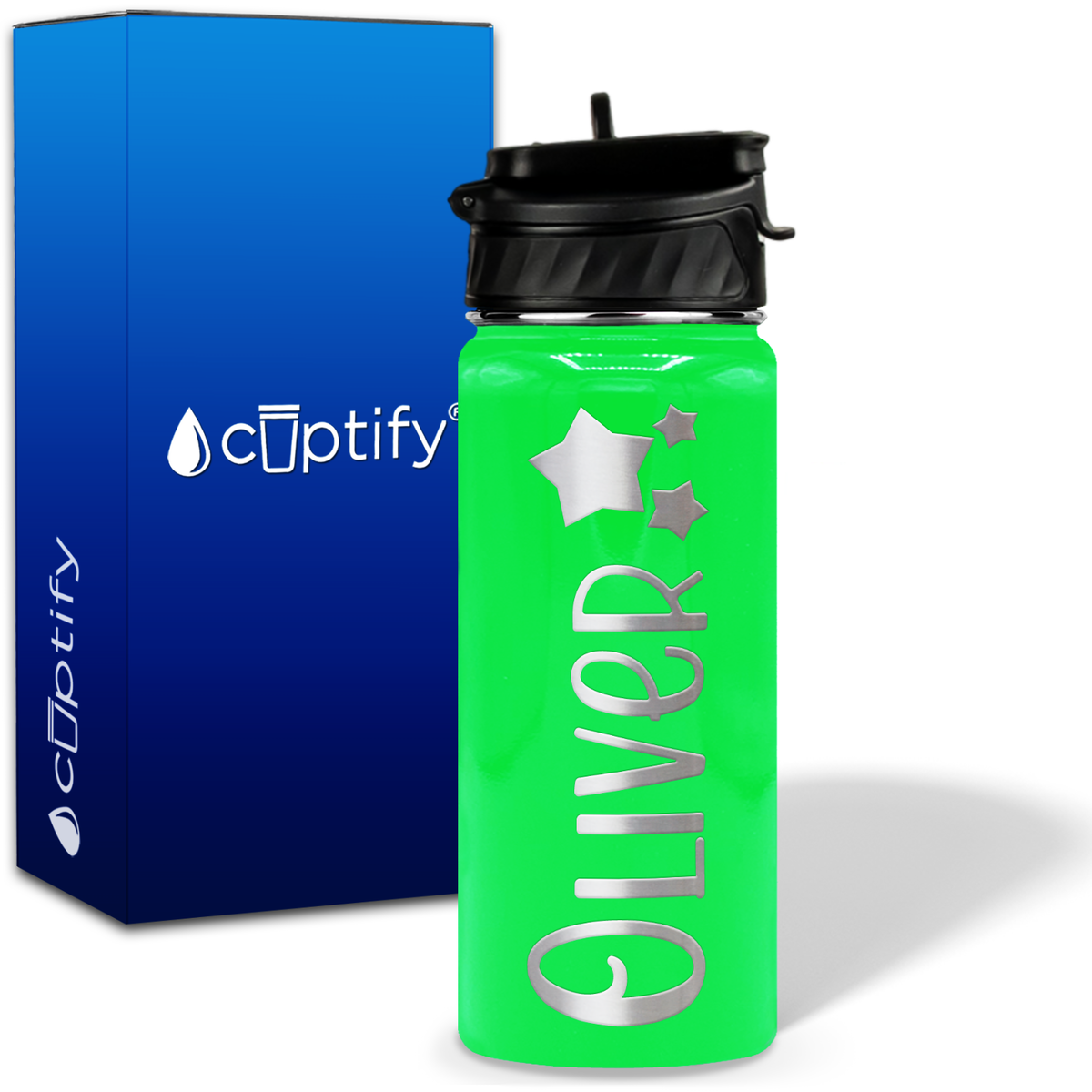 Personalized 3 Stars with Name and Icon on 18oz Wide Mouth Kids Water Bottle