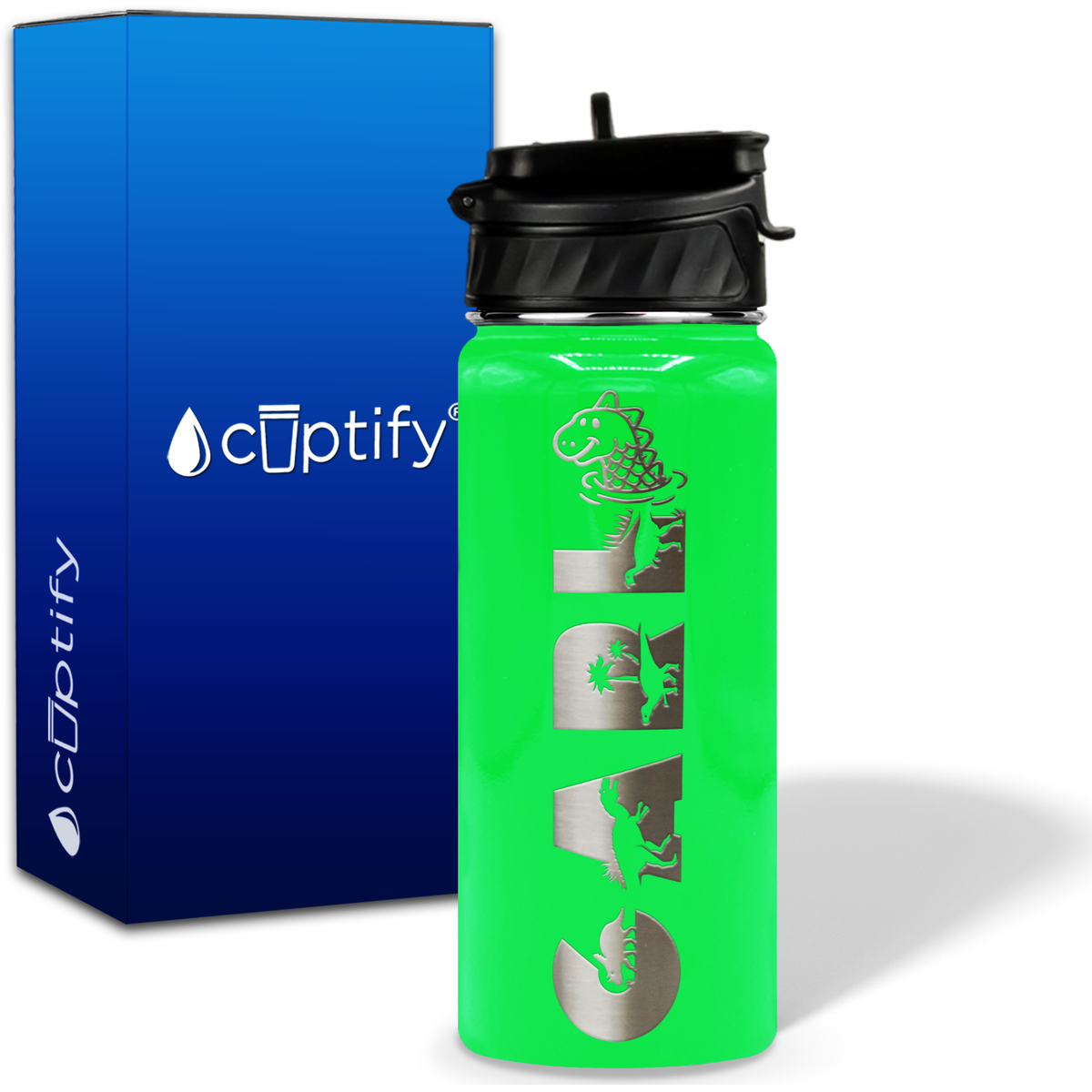 Personalized Dinosaur with Name and Icon on 18oz Wide Mouth Kids Water Bottle